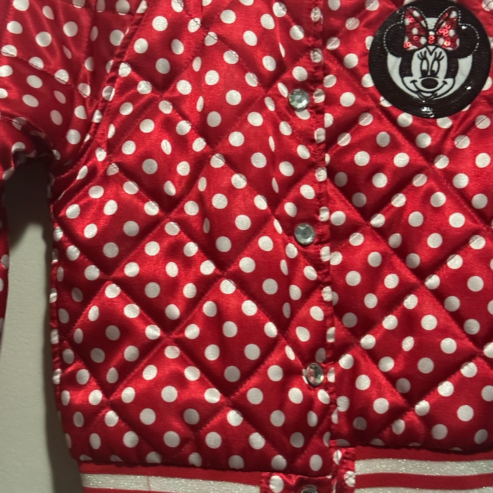 Minnie Mouse Red & white tPolka Dot Quilted Jacket excellent condition size 5/6 - Picture 7 of 9